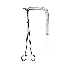 clamps tissue or grasps ligatures in a curve