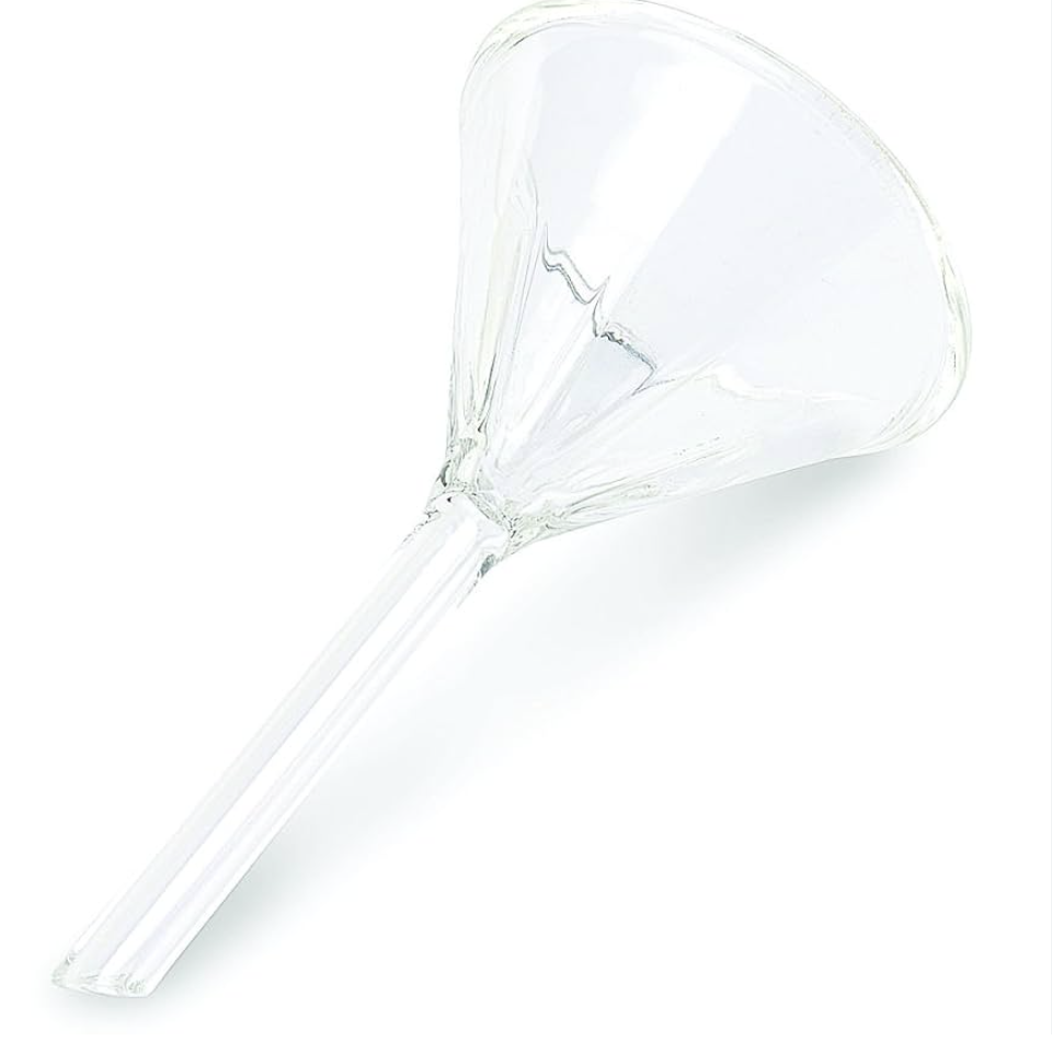 <p>Funneling liquids, useful for pouring liquids through small openings, can contain filter paper for separating solids from suspensions by filtration</p>