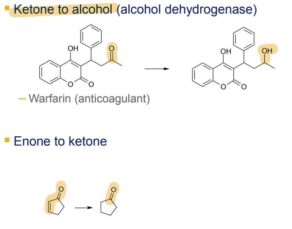 <p>Reduction to alcohols, catalyzed by alcohol dehydrogenase</p>