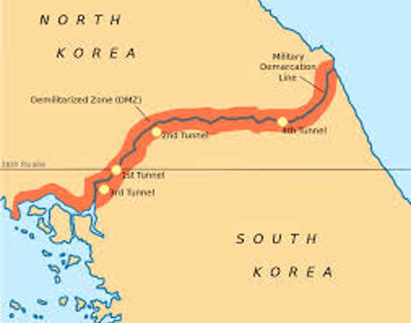 <p>A zone from which military forces or operations or installations are prohibited; 38th parallel between North and South Korea</p>