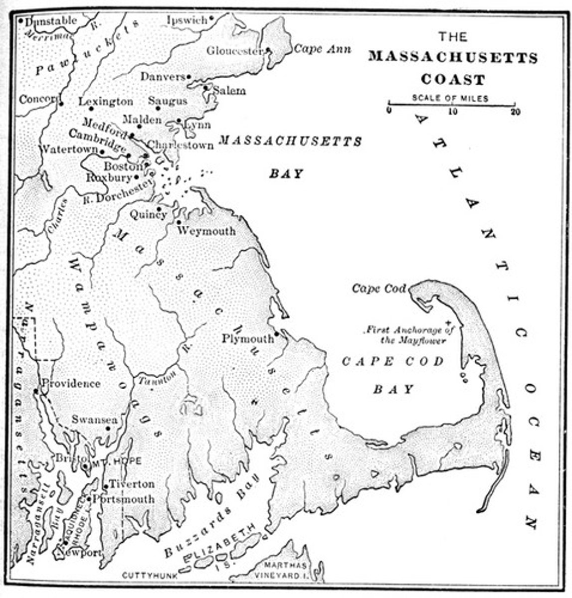 <p>A settlement in Massachusetts Bay founded by a group of wealthy Puritans who were granted a royal charter in 1629.</p>