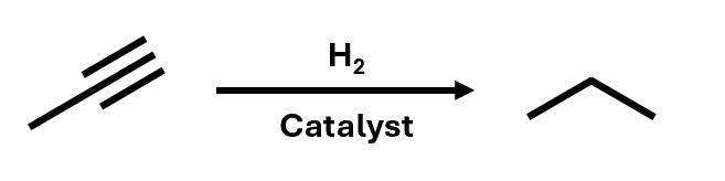 <p>propyne to propane</p>