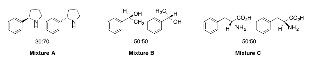 Which of the following represents a racemic mixture (see picture)?

**Racemic mixture**: a mixture that has equal amounts of left- and right-handed enantiomers of a chiral molecule.