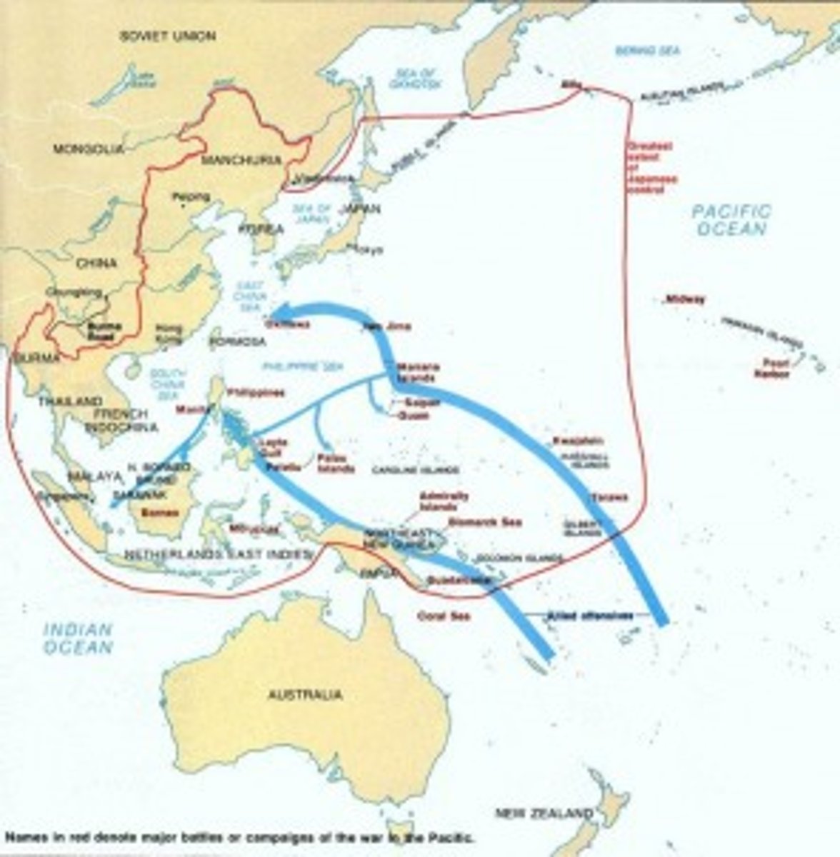 <p>The Allies strategy of conquering territory held by the Japanese in the Pacific</p>