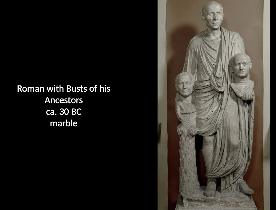 <p>Roman with Busts of his Ancestors: </p><p>According to Sheldon Nodelman, what messages were communicated in Republican portraiture? How did the typical Roman Republican senator choose to represent himself in portraiture? </p>
