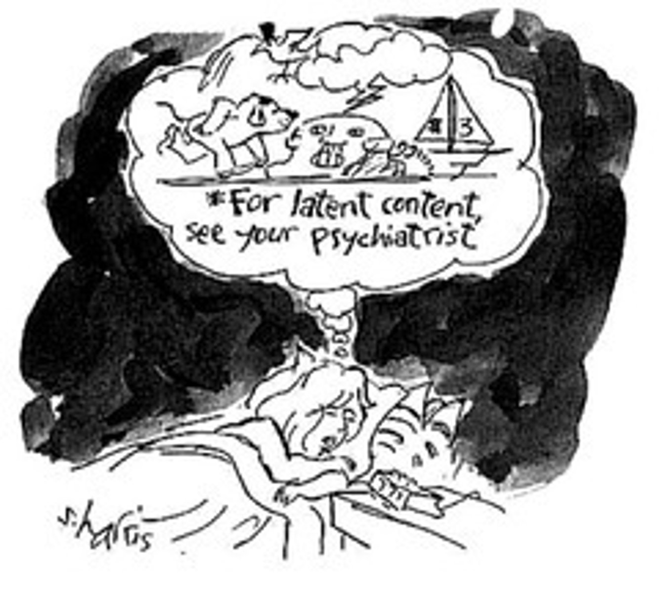 <p>The manifest content is what she saw - her boss getting eaten by a giant snake. The latent content could be her suppressed feelings of anger toward her boss. Perhaps subconsciously she wants her boss to be out of her life.</p>