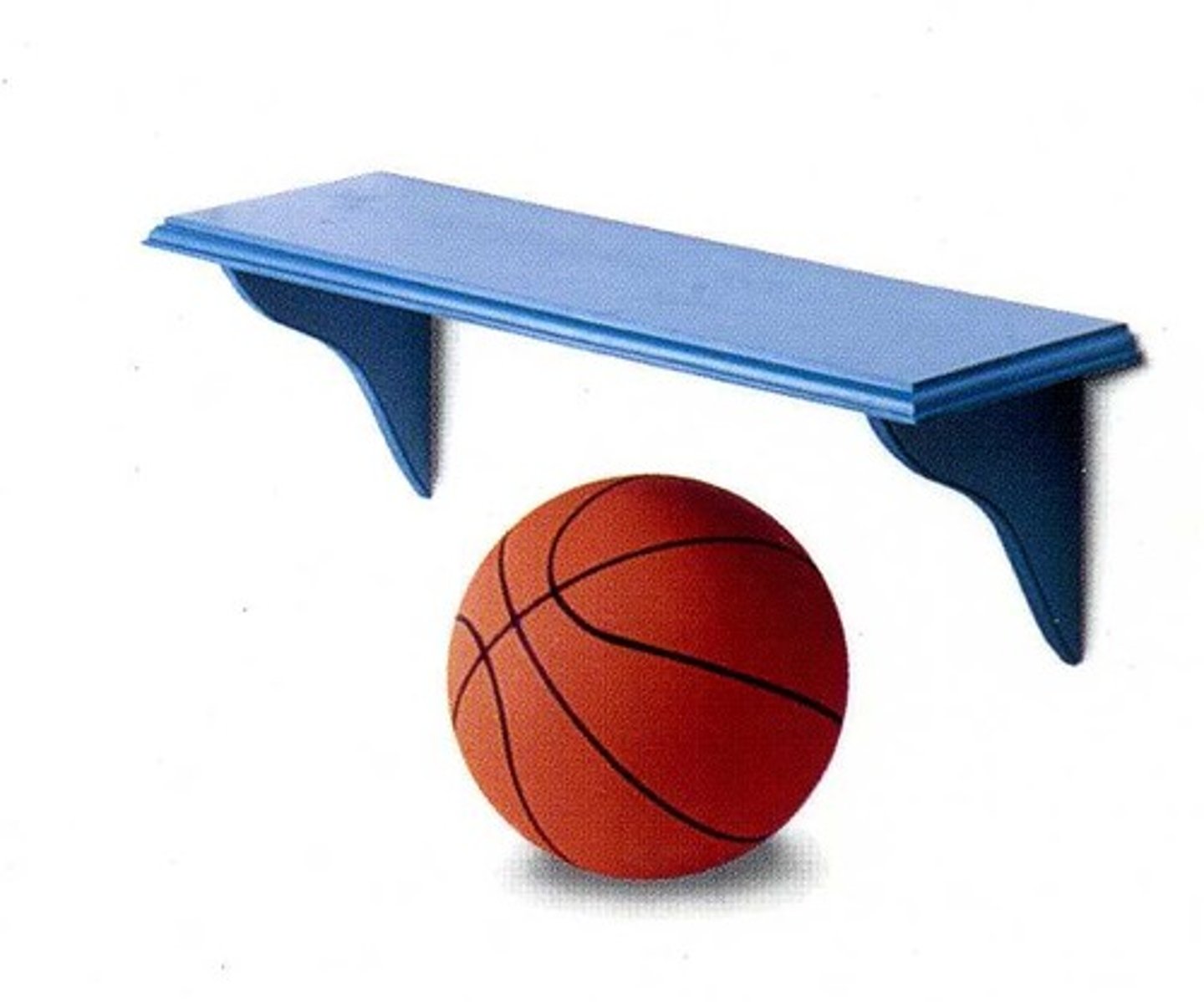 <p>The ball is ___ the blue shelf.</p>