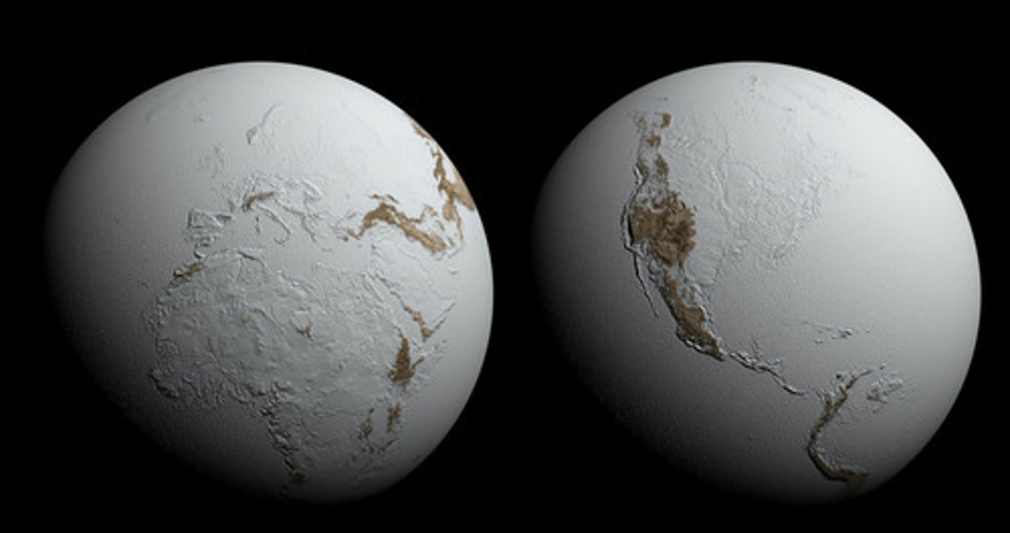 <p>During one or more periods before 650 MYA, Earth was almost completely covered by glaciers. This is proved by glacial till at low latitudes.</p>