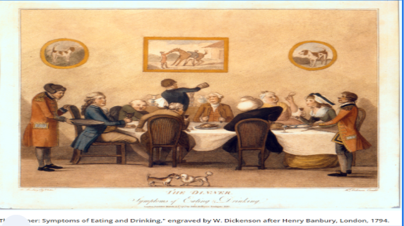 Higher society, sophisticated
higher society, sophistication:
seated dinners with tablecloth (textile), fine china, etc.