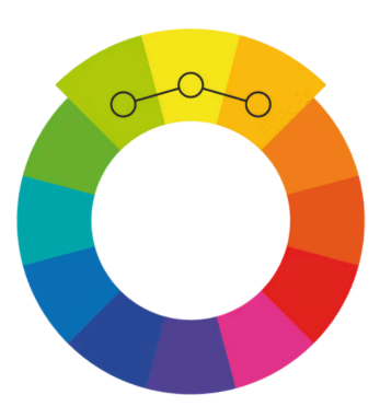 <p>use <strong>three colors </strong>located beside one another on the color wheel</p>