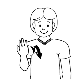 <p><span>With thumb pointing upwards, extend all but little finger sideways and slightly apart. Pivot down from wrist, twice</span></p>