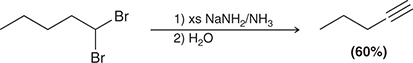<p>When treated with these reagents, a vicinal or geminal dibromide is converted to an alkyne.</p><p>(elimination)</p>