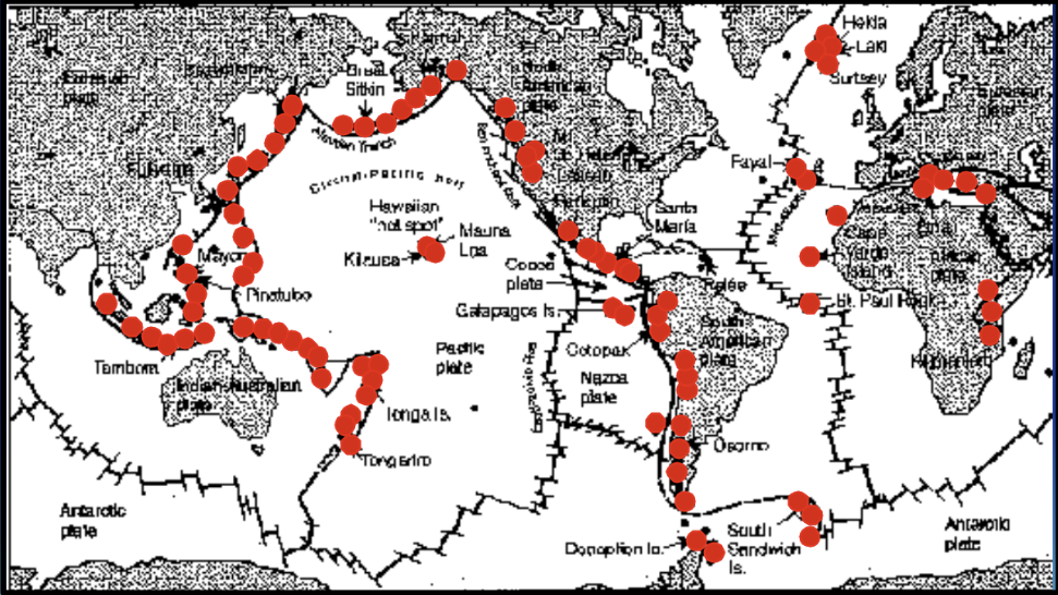 <p><span>nonrandom occurrence of volcanic activity/ large-scale, symmetrical volcanic chains were formed when the supercontinent began to break apart, creating the Atlantic Ocean</span></p>