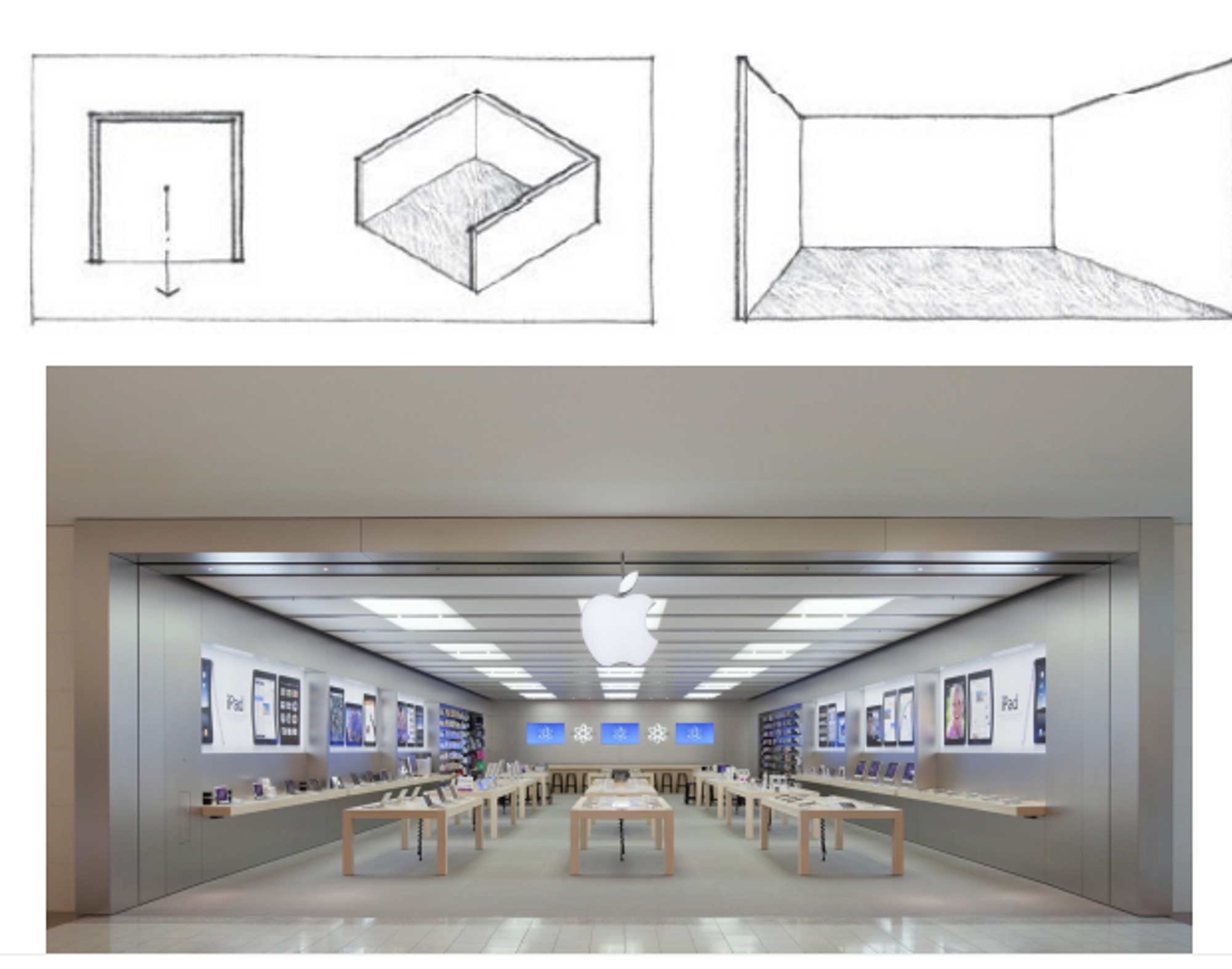 configuration of vertical planes defines a volume of space that is oriented primarily towards open end of configuration 