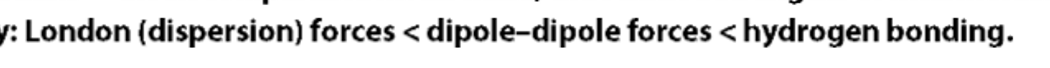 <ul><li><p>As the molecular size of the compound increases, so does the strength of the force it increases.</p></li><li><p><strong>The greater the number of electrons in a molecule, the greater the probability of electron distribution asymmetry and the more susceptible the molecule is to developing an induced molecule from a charge nearby.</strong></p></li><li><p>As the strength of the attraction is greater, so is the energy required to overcome it.</p></li></ul>