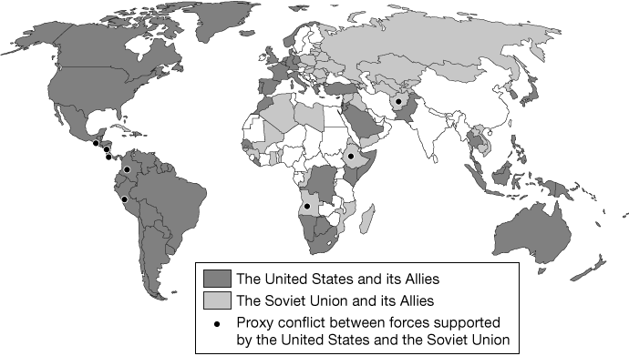 <p>The global balance of power, alluded to on the map, best reflects which of the following changes in the mid-twentieth century?</p>