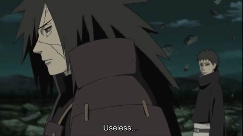 <p>(Expression) どいつもこいつも: every last one of them is incompetent, Y en a pas un pour rattraper l’autre</p><p>ill: Quand Madara apprend que Nagato a utilisé le Rinne Tensei 輪廻転生 sur les villageois de Konoah plutôt que sur lui</p>