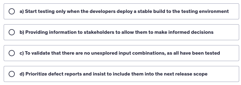 <p>Which of the following is USUALLY stated as a testing objective?</p>