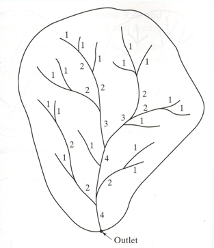 <ul><li><p>it is a measure of the degree of stream branching</p></li><li><p><span style="font-family: &quot;Wingdings 2&quot;;"><span></span></span><span style="font-family: &quot;News Gothic MT&quot;;"><span>Order 1 = first order stream = unbranched tributary</span></span></p><p><span style="font-family: &quot;Wingdings 2&quot;;"><span></span></span><span style="font-family: &quot;News Gothic MT&quot;;"><span>Second order stream = tributary formed by two or more first order streams</span></span></p><p><span style="font-family: &quot;Wingdings 2&quot;;"><span></span></span><span style="font-family: &quot;News Gothic MT&quot;;"><span>Third order = formed by two or more second order streams</span></span></p><p><span style="font-family: &quot;Wingdings 2&quot;;"><span></span></span><span style="font-family: &quot;News Gothic MT&quot;;"><span>Order </span><em><span>n</span></em><span> = a tributary formed by two or more streams of order </span><em><span>n</span></em><span>-1.</span></span></p><p><span style="font-family: &quot;Wingdings 2&quot;;"><span></span></span><span style="font-family: &quot;News Gothic MT&quot;;"><span>Principal order = order of the channel at the watershed outlet</span></span></p></li></ul><p><span style="font-family: &quot;News Gothic MT&quot;;"><strong><u><span>If two streams of the same order merge, the resulting stream is given a number which is one higher</span></u></strong></span></p>