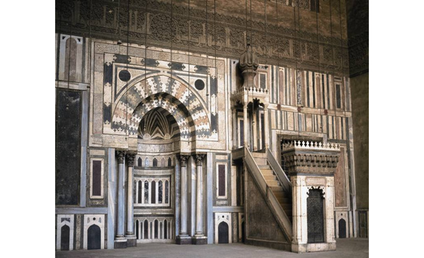 <p>the wall in which the mihrab is located</p>