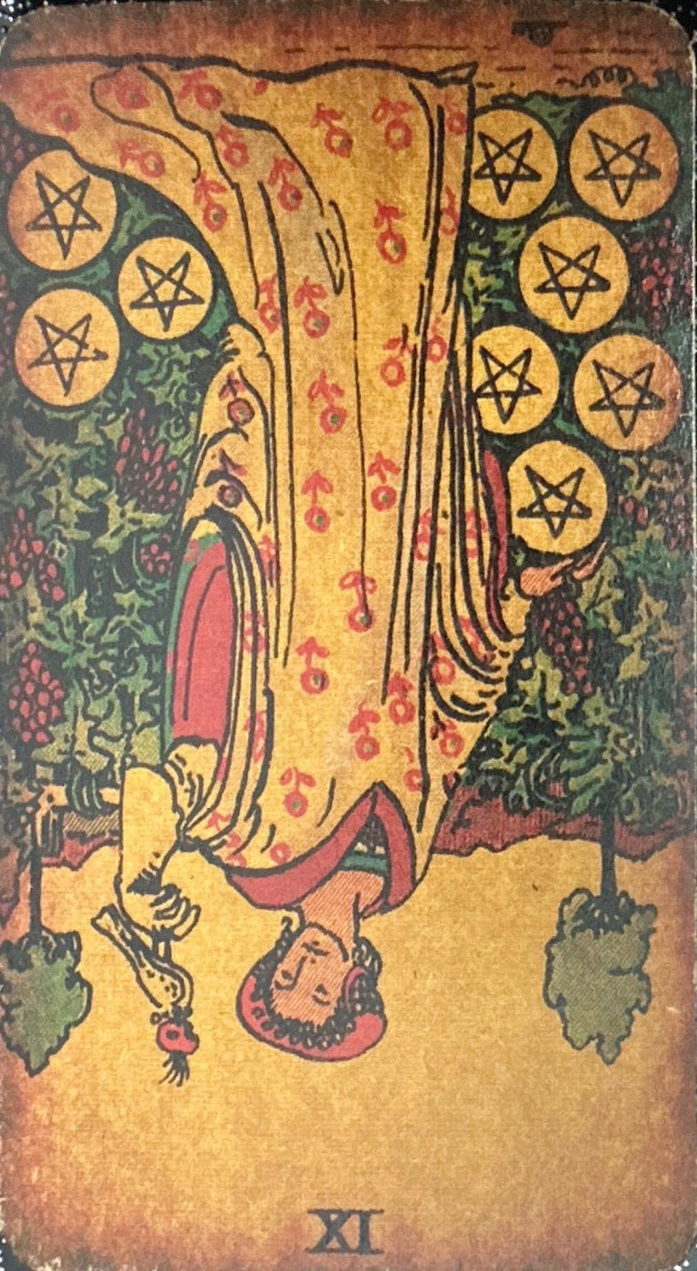 <p>IX - Nine of Pentacles (Reversed)</p>