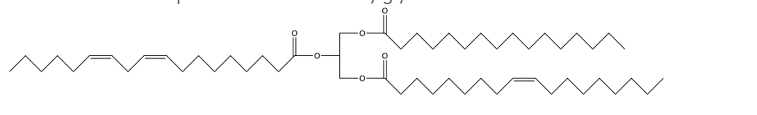 <p>A glycerol backbone esterified to three fatty acids.</p>