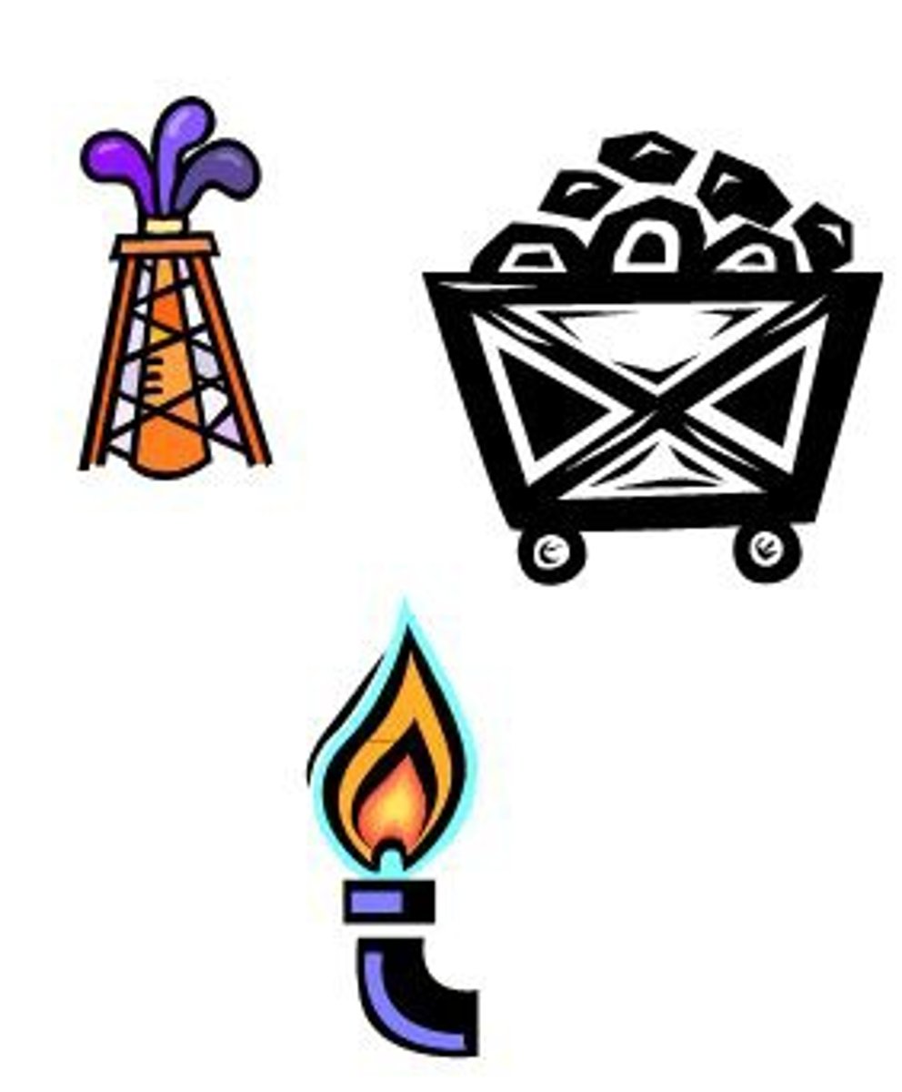 <p>-Combustible deposits in earth's crust, composed of the remnants (fossils) of prehistoric organisms that existed millions or years ago.</p><p>-Coal, oil (Petroleum), and natural gas are three types or fossil fuels.</p><p>-Are hydrocarbons that consist of hydrogen and carbon molecules bonded together</p>