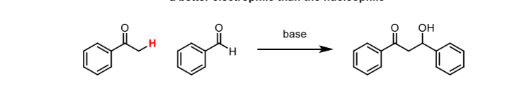 <p>The electrophile should be unable to undergo enolisation and a better electrophile than the nucleophile</p>