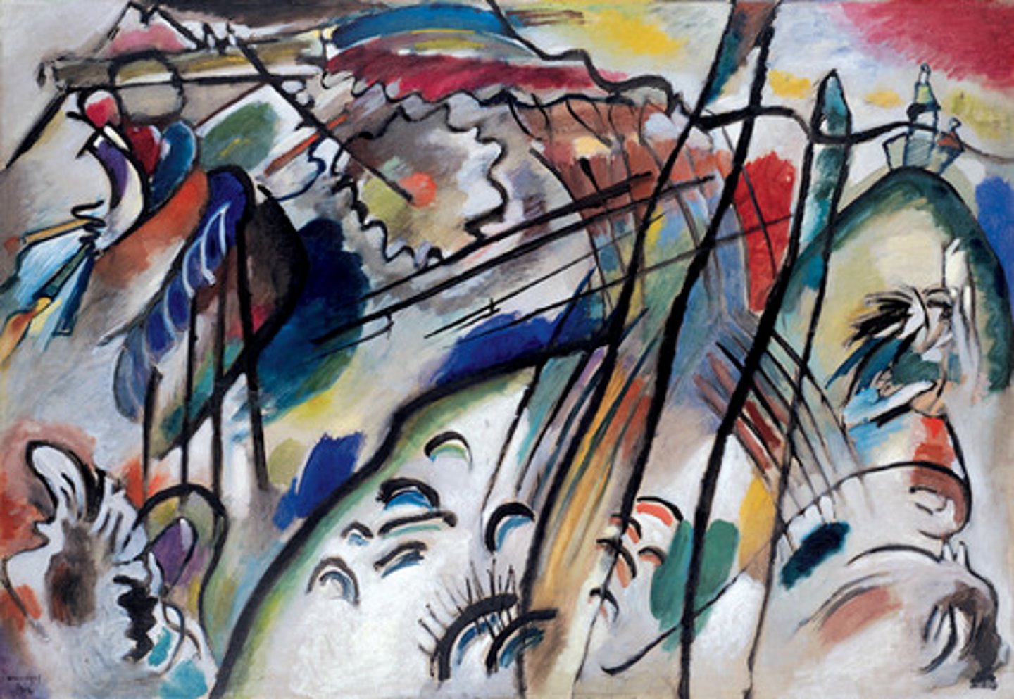 <p>- Wassily Kandinsky;</p><p>1912(non-objective)</p><p>Medium: Oil on Canvas</p><p>- One of first to explore abstraction; eliminated representational elements and highlighted theosophy</p><p>- Explored atomic structure and mathematic philosophy</p><p>Artist: Russian. Trained as law professor. Movement, blue writer. Paints non-objective painting, when you don't want any natural things. Total abstraction.</p><p>Commissioner:</p><p>Original Location:</p><p>Style: Expressionism</p><p>Characteristics: One of a series he did playing with line and color.</p><p>Function: Wanted people to feel thing with the use of lines and colors without finding objects. Pure reaction to colors and lines.</p><p>Subject: Lines and colors.</p>