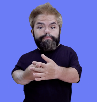 <p>With your left index finger between your right index and middle finger, rotate your left index finger inward (so that palm faces you)</p>