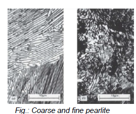 <ul><li><p>Coarse: just above eutectoid temperature → thick lamellae</p></li><li><p>Fine perlite: below eutectoid temperature (540°C) → thin lamellae</p></li><li><p>Both are two-phase compositions</p></li></ul><p></p>