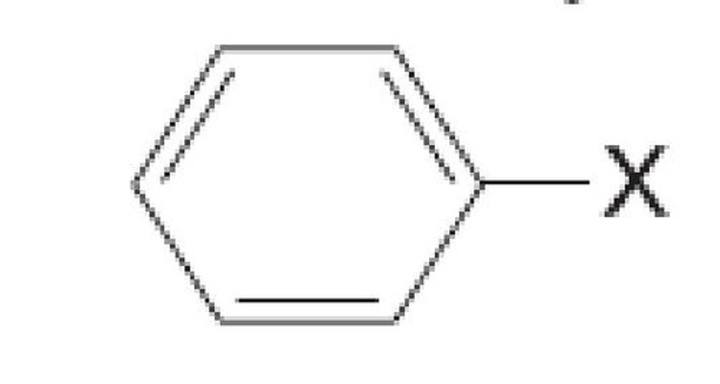 <p>organic halide in which the halogen atom is attached to an aromatic ring, such as a benzene ring</p><p>Halogens (fluorine, chlorine, bromine, iodine, astatine) are nonmetal elements that are highly electronegative and reactive.</p>