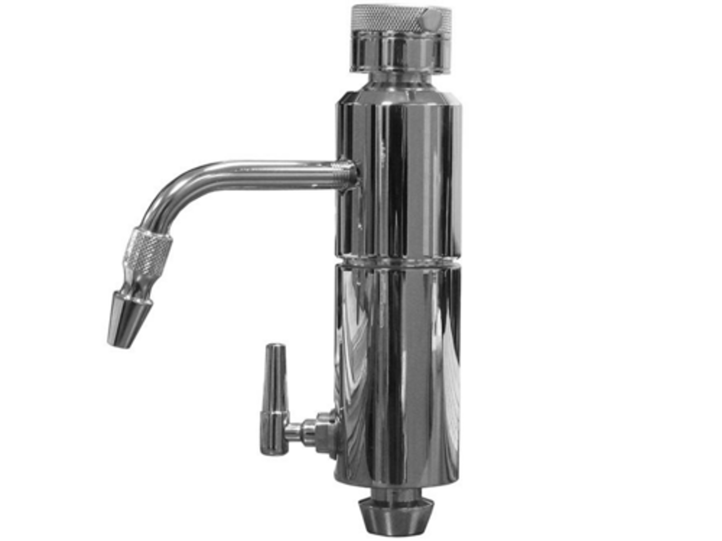 <p>an aspirating device that creates a vacuum when water is running through it, is attached to a water faucet over a flush sink</p>