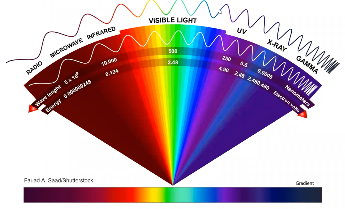 <p>the Stimuli </p><ul><li><p>Wavelength: distance between each wave. Determines hue. Short =cool (Purple= 400nm). Long =warm (red=650nm)</p></li></ul><ul><li><p>Amplitude; height of the wave . intensity of the color.  </p></li></ul><p></p>