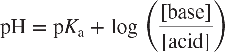 <p>an equation for calculating the pH of a buffer system </p>