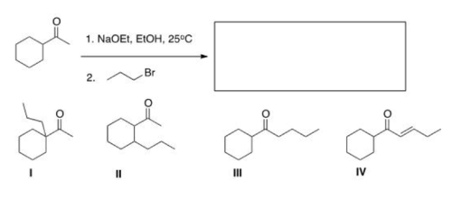 <p>What is the major product of the following reaction?</p><p>A. I</p><p>B. II</p><p>C. III</p><p>D. IV</p>