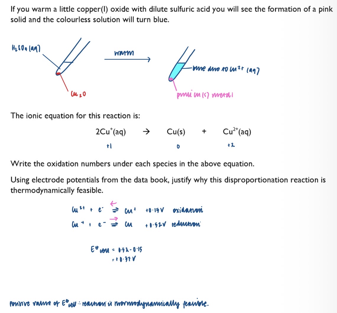 <p>Disproportionation definition => an element in a single species is simultaneously oxidised and reduced </p>