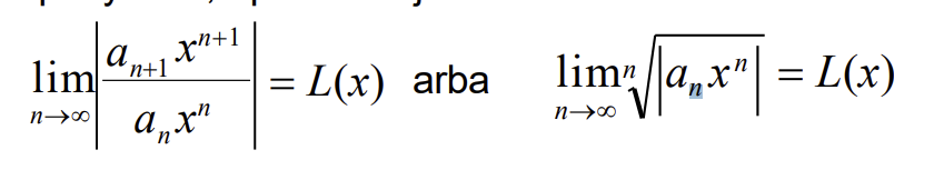 <p>Remiames D’Alambero arba Kosi radikaliniu pozymiu. Skaiciuojame ribas, reikalaujam kad L(x) &lt; 1</p>