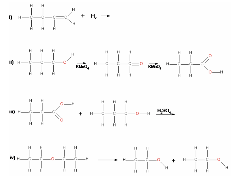 <p>39. Reaction iv) is an example of a&nbsp;</p><table style="min-width: 150px"><colgroup><col style="min-width: 25px"><col style="min-width: 25px"><col style="min-width: 25px"><col style="min-width: 25px"><col style="min-width: 25px"><col style="min-width: 25px"></colgroup><tbody><tr><td colspan="1" rowspan="1"><p class="p1">a.</p></td><td colspan="1" rowspan="1"><p class="p1">elimination</p></td><td colspan="1" rowspan="1"><p class="p1">c.</p></td><td colspan="1" rowspan="1"><p class="p1">substitution</p></td><td colspan="1" rowspan="1"><p class="p1">e.</p></td><td colspan="1" rowspan="1"><p class="p1">hydrolysis</p></td></tr><tr><td colspan="1" rowspan="1"><p class="p1">b.</p></td><td colspan="1" rowspan="1"><p class="p1">addition</p></td><td colspan="1" rowspan="1"><p class="p1">d.</p></td><td colspan="1" rowspan="1"><p class="p1">condensation</p></td><td colspan="1" rowspan="1"><p class="p1">f.</p></td><td colspan="1" rowspan="1"><p class="p1">oxidation</p></td></tr></tbody></table><p></p>