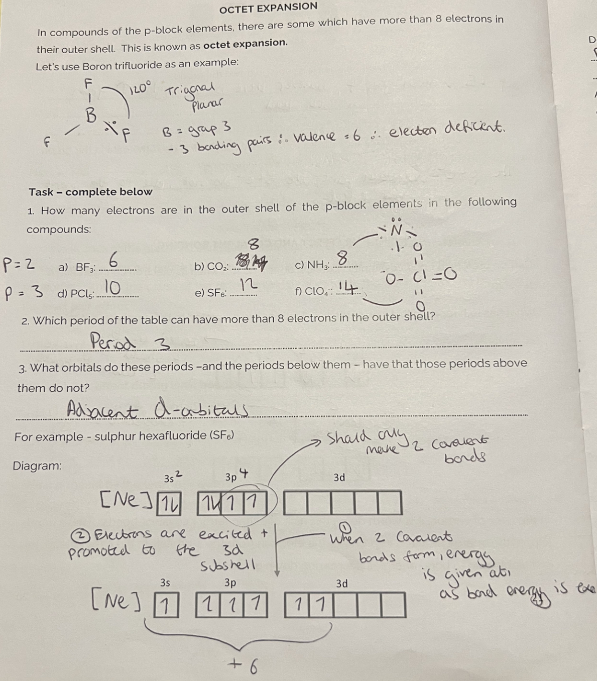 <p>Definition: NH3 cannot expand its octet as it has no adjacent 3d orbitals to promote e- easily.</p><p>PCl5 can expand its octet as it has an adjacent 3d orbital to promote e- easily.</p>
