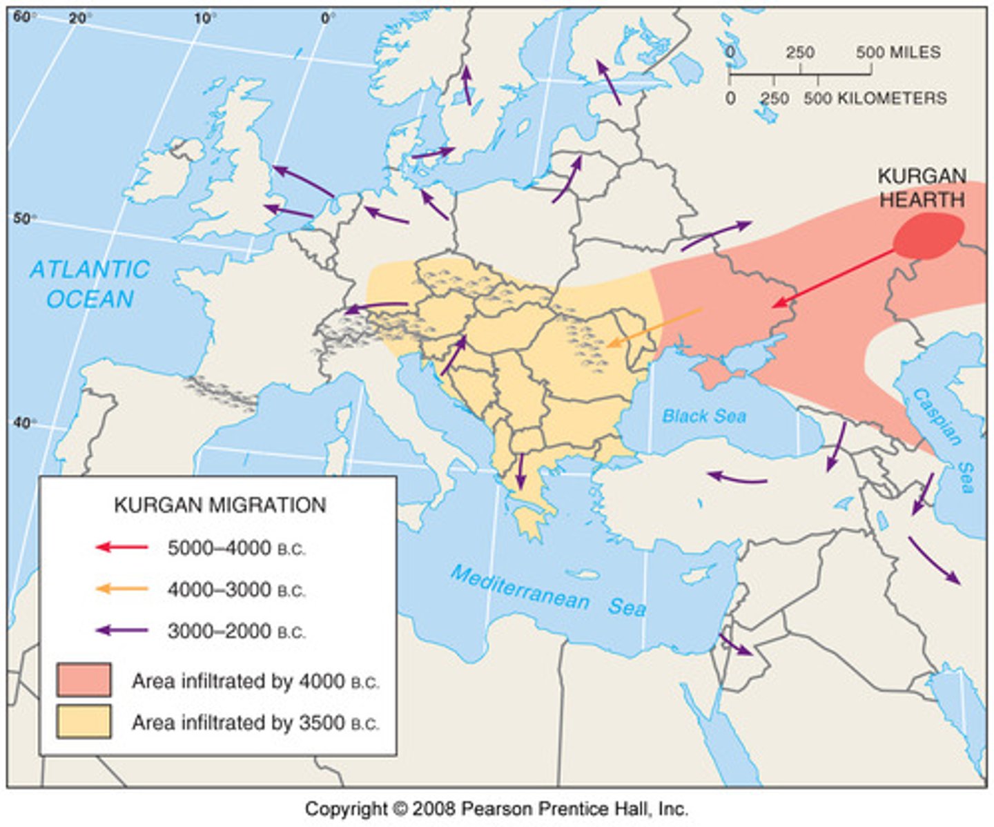 <p>developed the Kurgan hypothesis in that the Proto-Indo-European language was spoken by the Kurgans near Russia and Kazakhstan around 4300 B.C.. They were nomadic herders and spread the language by conquering much of Europe and South Asia</p>