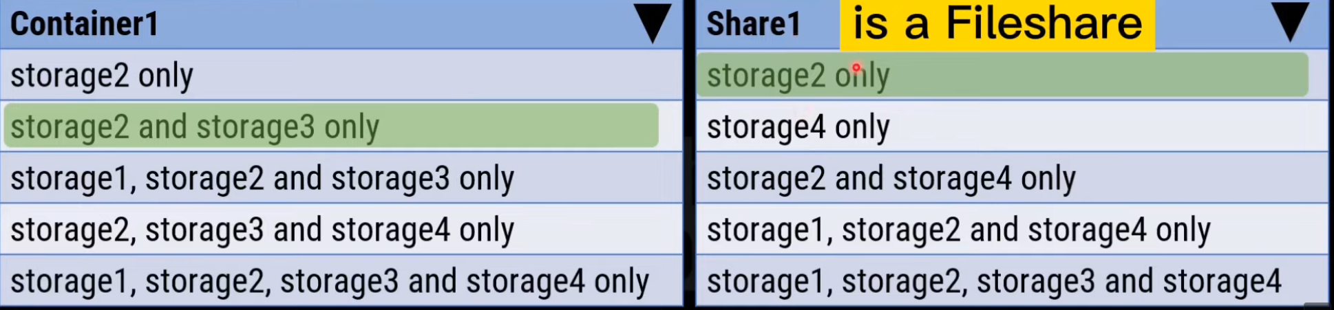 <p>storage2 and storage3 only </p><p>storage2 only</p>