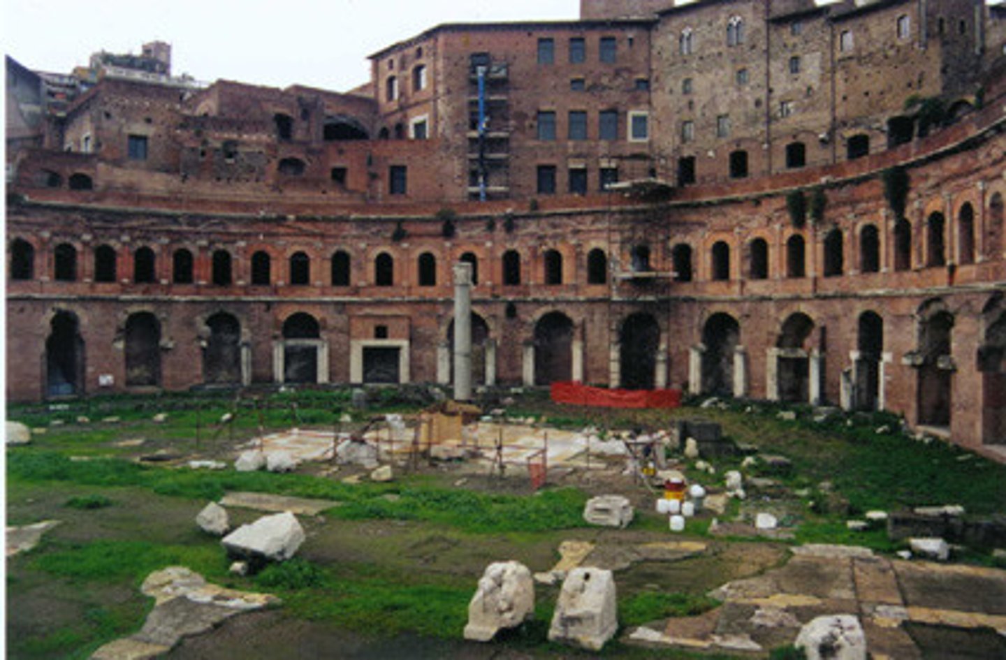 <p>- part of the Forum of trajan</p><p>- multiple floors</p><p>- groin + barrel vaults</p><p>f(x):</p><p>- hosted many shops + work spaces for public officials</p>