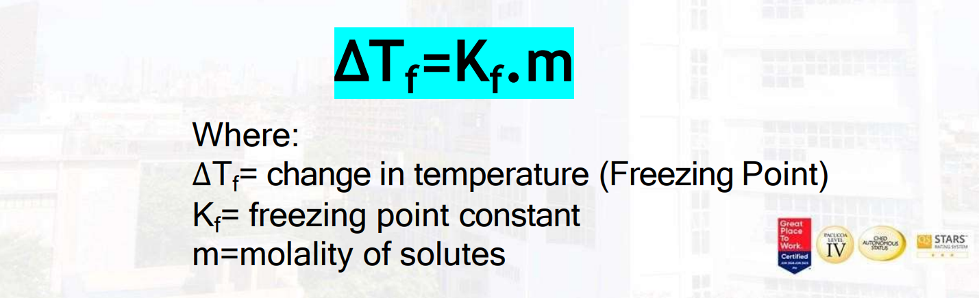 <p>The decrease in the freezing point of the solvent due to the addition of solute to form solution.</p>