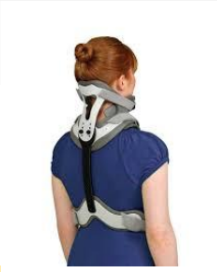 <p><strong>Malibu collar</strong></p><ul><li><p>2-piece orthosis with an anterior opening for a tracheostomy.</p></li><li><p>Adjustable. Straps around the chin, occiput, and lower cervical area provide for tightening.</p></li><li><p>A thoracic extension can be added to increase and treat C6-T2 injuries</p></li></ul><p><strong>Limitation</strong>:</p><ul><li><p>Flexion &amp; extension limited by 55-60%</p></li><li><p>Rotation limited by 60%</p></li><li><p>Lateral bending limited by 60%</p></li></ul><p></p>