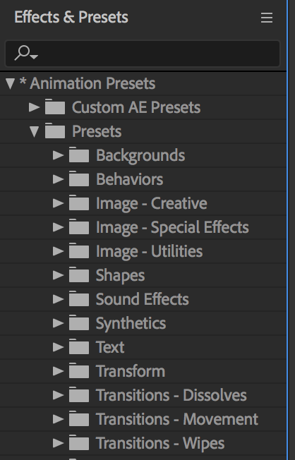 <p>What does the “Effects &amp; Presets” panel do in After Effects?</p>