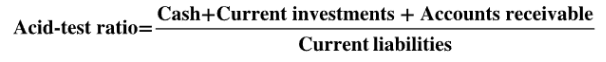 <p><span style="background-color: inherit; line-height: 20.7px; color: windowtext;"><span>Cash, current investment, and accounts receivable divided by current liabilities; measures the availability of liquid current assets to pay current liabilities</span></span><span style="line-height: 20.7px; color: windowtext;"><span> </span></span></p><ul><li><p class="Paragraph SCXO92972805 BCX0" style="text-align: left;"><span style="background-color: inherit; line-height: 20.7px; color: windowtext;"><span>Because the numerator contains only a portion of the current assets used in the current ratio, the acid-test ratio will usually be smaller than the current ratio</span></span><span style="line-height: 20.7px; color: windowtext;"><span> </span></span></p></li><li><p class="Paragraph SCXO92972805 BCX0" style="text-align: left;"><span style="background-color: inherit; line-height: 20.7px; color: windowtext;"><em><u><span>Provides a better indication of a company's liquidity than the current ratio</span></u></em></span><span style="line-height: 20.7px; color: windowtext;"><span> </span></span></p></li></ul><p class="Paragraph SCXO92972805 BCX0" style="text-align: left;"></p><p><span style="background-color: inherit; line-height: 20.7px; color: windowtext;"><span>A more conservative measure of a company's ability to pay current liabilities</span></span><span style="line-height: 20.7px; color: windowtext;"><span> </span></span></p><ul><li><p class="Paragraph SCXO253780999 BCX0" style="text-align: left;"><span style="background-color: inherit; line-height: 20.7px; color: windowtext;"><span>Its more conservative because it eliminates current assets such as inventories and prepaid expenses that are less readily convertible into cash, the acid-test ratio often provides a better indication of a company's liquidity than does the current ratio</span></span></p></li></ul><p></p>