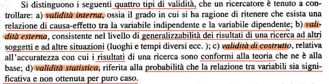 <p>Livello di precisione con cui un test o uno strumento utilizzato in una ricerca misura la variabile psicologica che si intende misurare</p>
