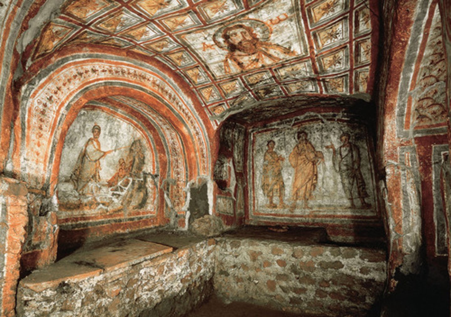 <p>a Roman bedroom flanking an atrium; in Early Christian art, a mortuary chapel in a catacomb</p>