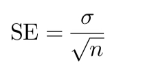 <p><strong>Standard deviation of a sample statistic</strong> (e.g. sample mean)</p><ul><li><p>Measures how much the mean is expected to vary from sample to sample</p></li><li><p>Tells us how precise the sample mean is as an estimator of the population mean</p></li></ul><p></p><p>Bigger n = smaller SE (more precise estimate)</p>